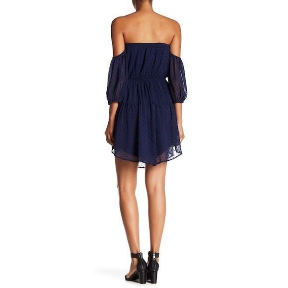 Symphony Size Medium Navy Blue Off The Shoulder Layered Eyelet Dress NWT - Picture 2 of 9